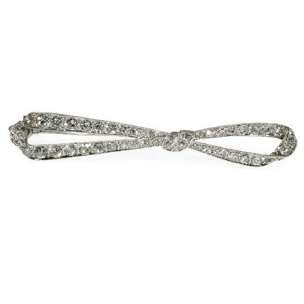 Art Deco platinum stylized diamond bow brooch